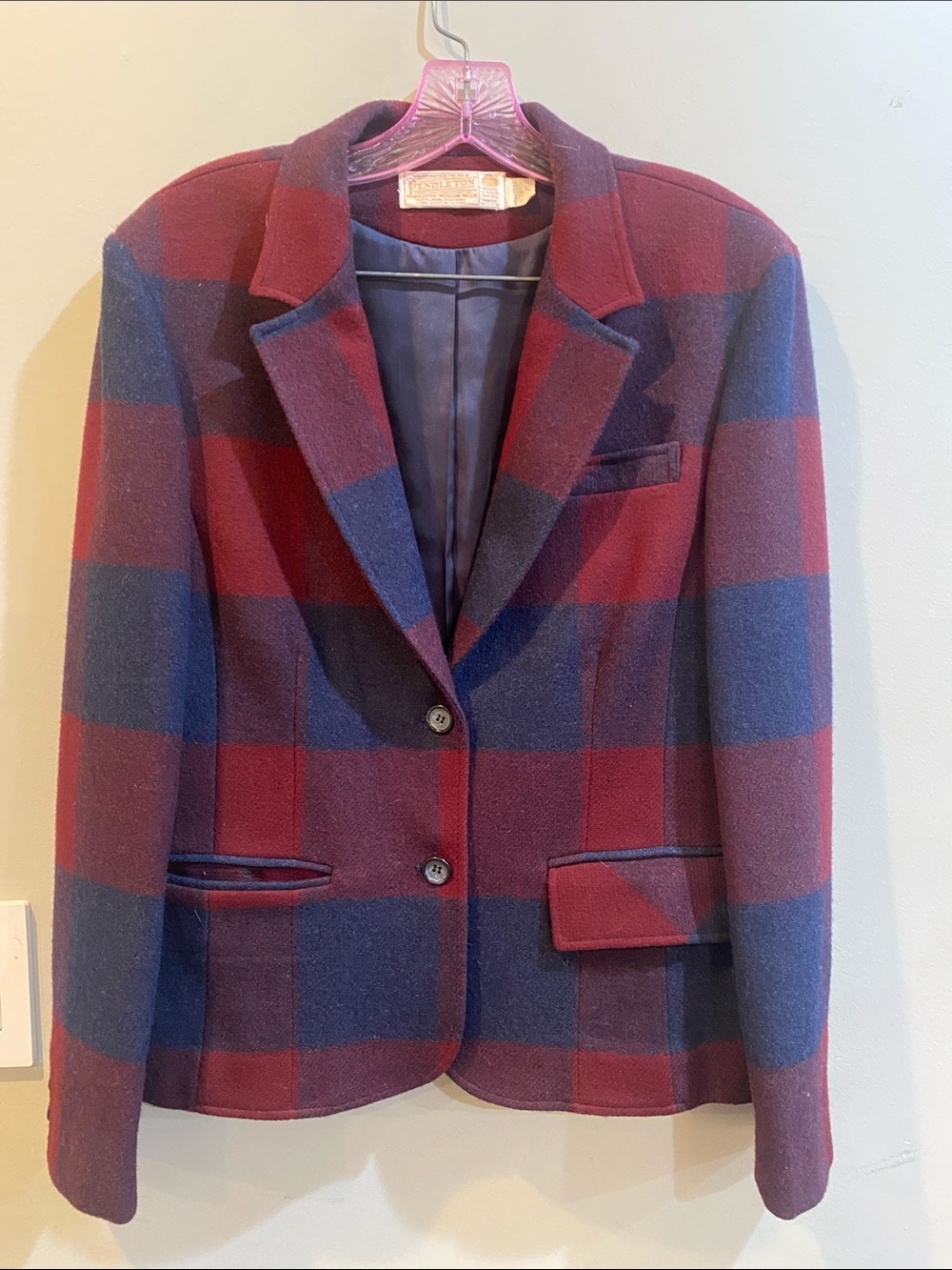 Pendleton Burgundy & Navy Plaid Wool Blazer